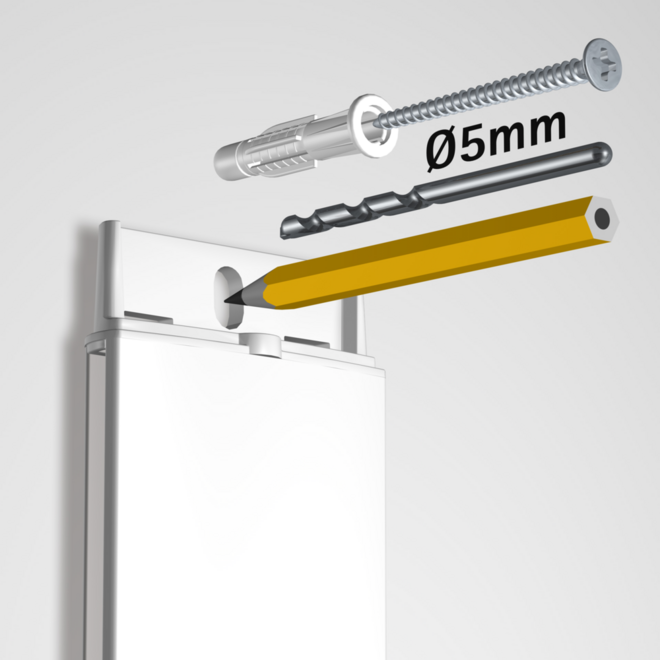 Card Rail wit, 114 cm, inclusief bevestigingsmateriaal en magneetjes