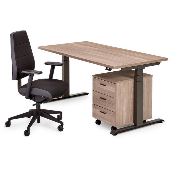 Bureau Flex 3+, Oak medium, onderstel Shadow grey, 160x80 cm
