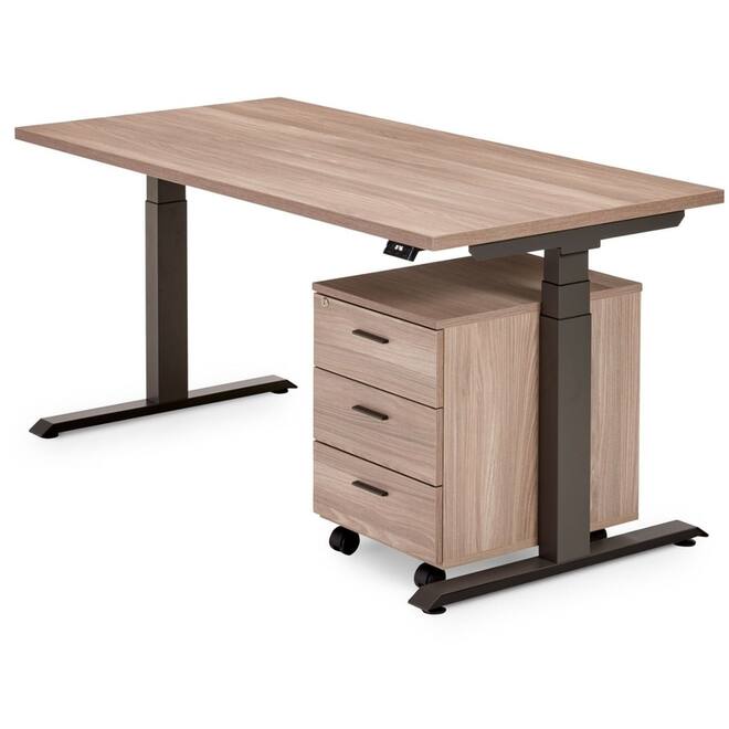 Bureau Flex 3+, Oak medium, onderstel Shadow grey, 160x80 cm