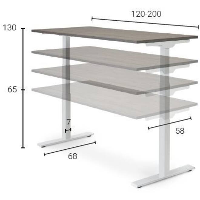 Bureau Flex 3+, Oak medium, onderstel Shadow grey, 160x80 cm