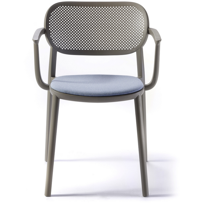 Stoel Nuta met kussen en armleggers, Mineral grey, set van 4 stoelen