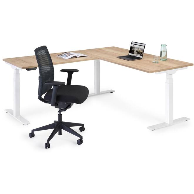 S-Line hoekopstelling, wit frame, blad Oak medium, 120x80/70x100 cm