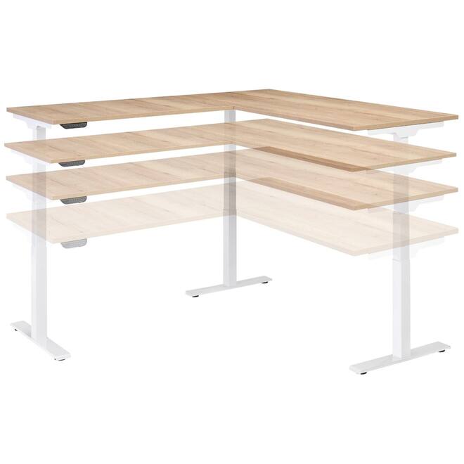 S-Line hoekopstelling, wit frame, blad Oak medium, 120x80/70x100 cm