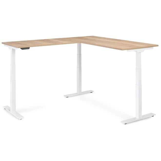 S-Line hoekopstelling, wit frame, blad Oak medium, 120x80/70x100 cm