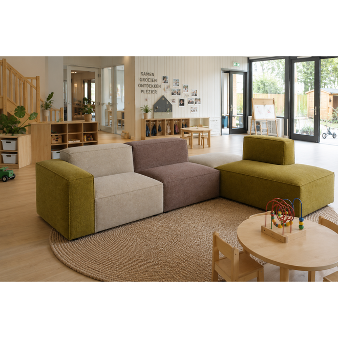 Zitelement Harley | Chaise, Stofgroep Harlow Reishi, zwarte doppootjes