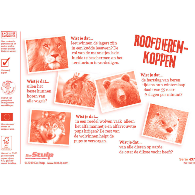 Beloningsstickers 437 roofdieren, 40 motieven, 800 stuks