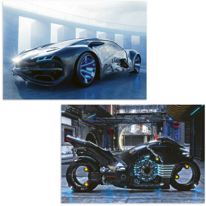 Miniposters 1060 futuristische voertuigen , 2 motieven, 20 stuks