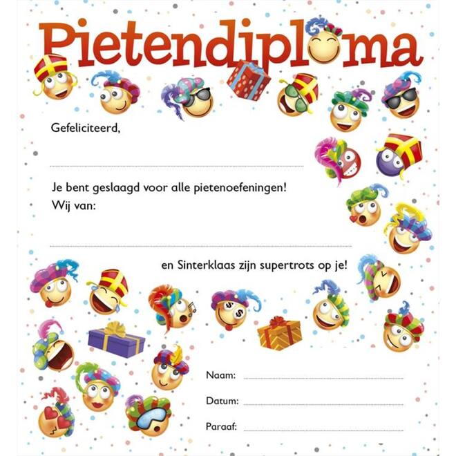 Pietendiploma's Sintsmileys 2357, 25 stuks
