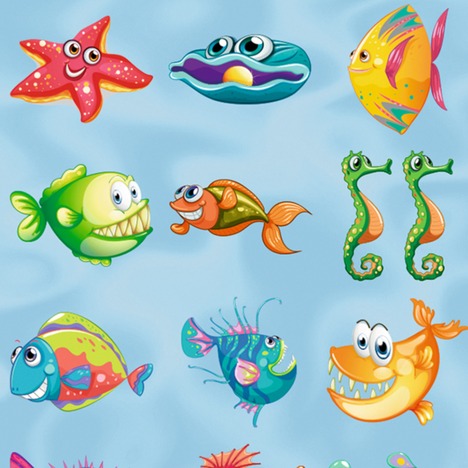 Beloningsstickers 414 kleurige vissen, 48 motieven, 960 stuks