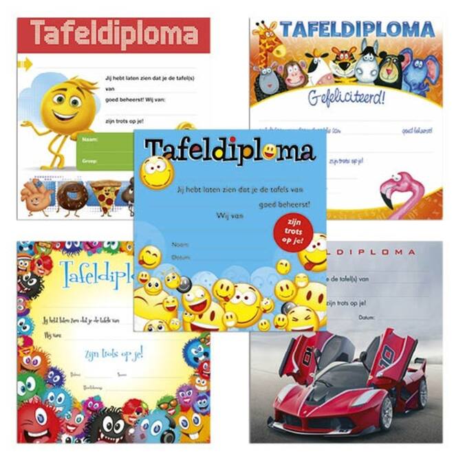 Tafeldiploma's snelbestelpak 2390 5 motieven, 50 stuks