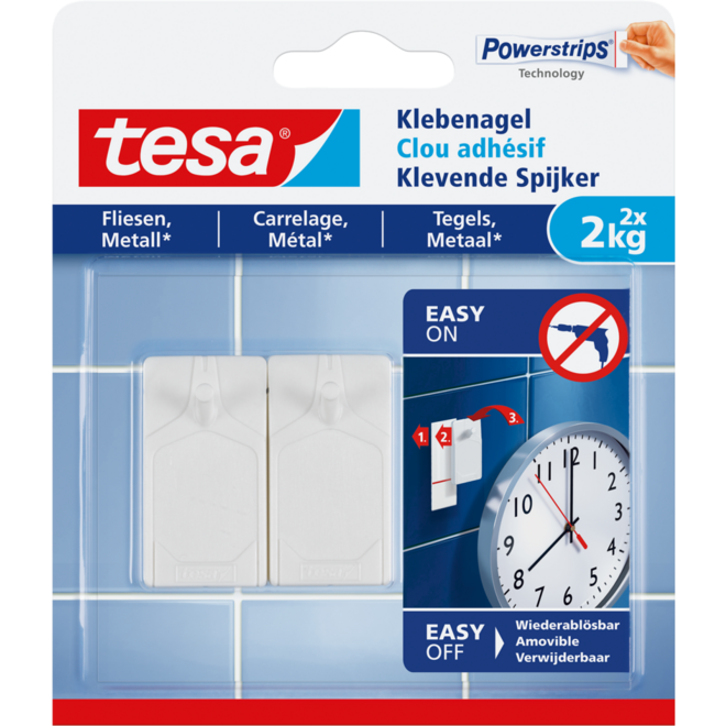 Klevende spijker Tesa powerstrips max 2 kg, 2 stuks