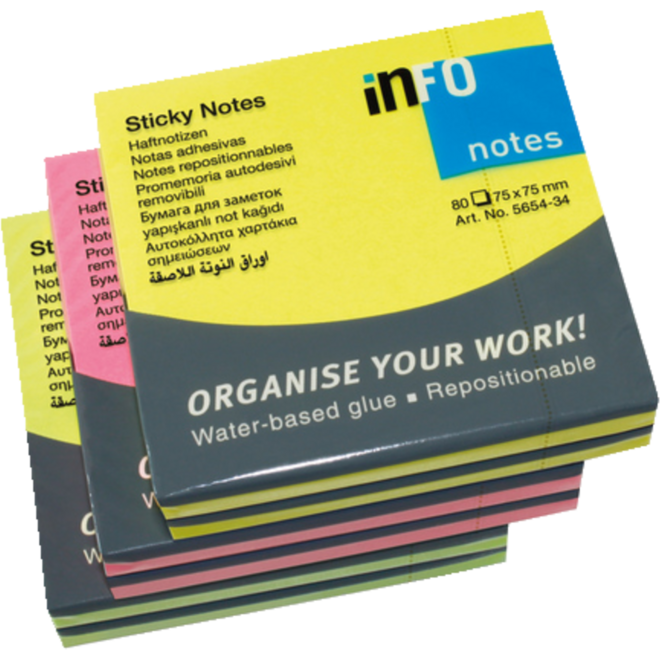Memoblaadjes 75 x 75 mm briljant, 6 blok a 80 vel
