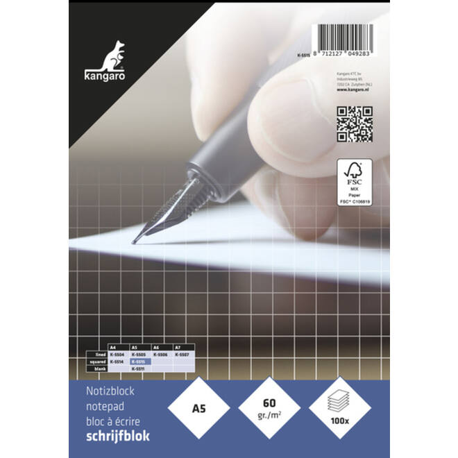 Schrijfblok A5 ruit 5 mm 100 vel