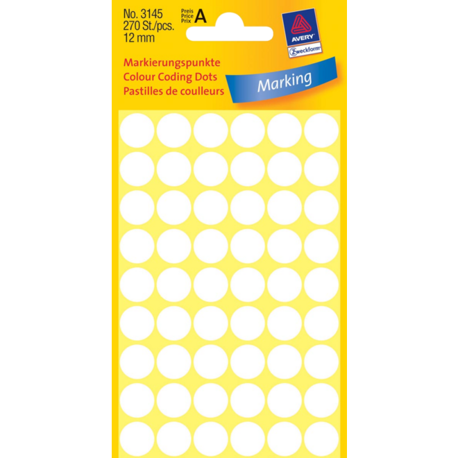 Etiketten rond wit 12mm, 270 stuks