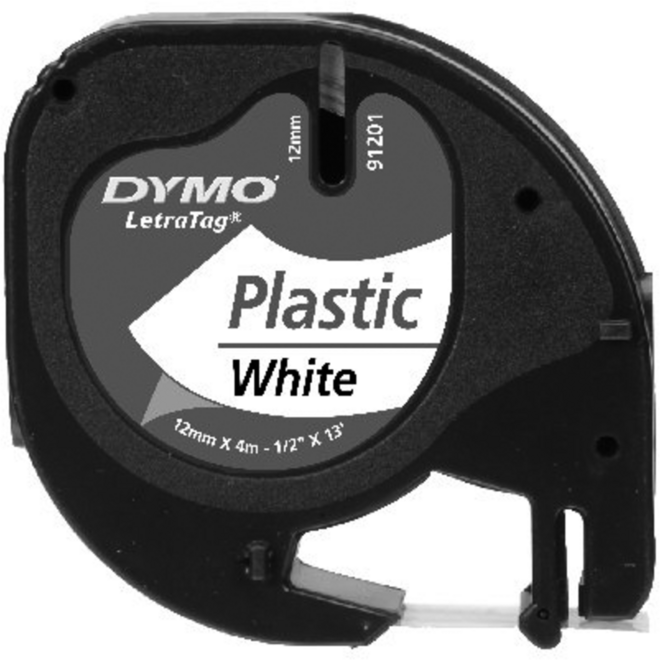 Lettertape plastic wit 12 mm, Dymo LetraTag
