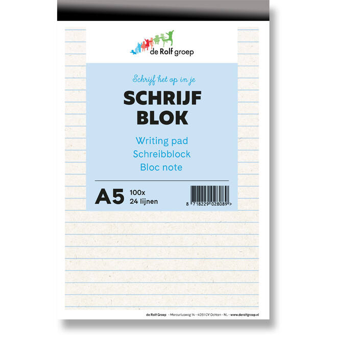 Schrijfblok A5 | de Rolf groep | 100 vel