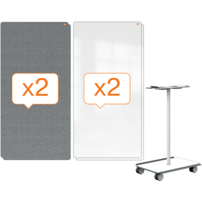 Whiteboard Nobo Move&Meet basis set afneembaar en draagbaar whiteboard/memobord grijs