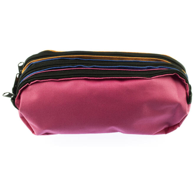 Schooletui 3-vaks oranje/ blauw/fuchsia ca 25 x 9 x 11 cm