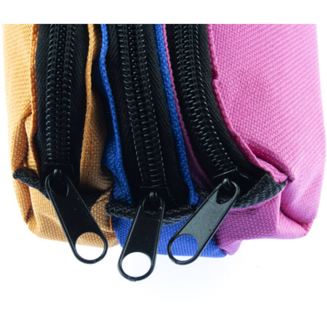 Schooletui 3-vaks oranje/ blauw/fuchsia ca 25 x 9 x 11 cm