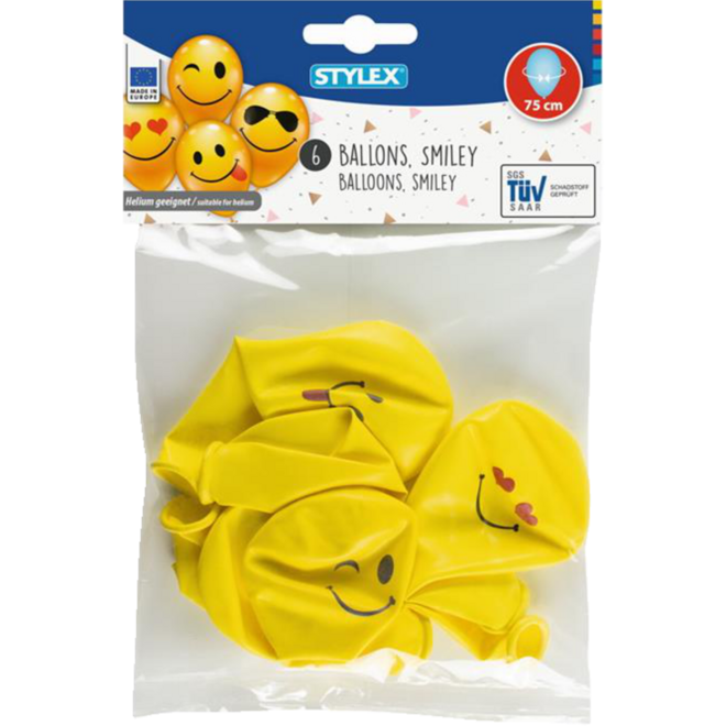 Ballonnen Smiley geel, 10 stuks