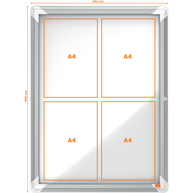 Binnenvitrine Nobo draaideur met slot 4 x A4