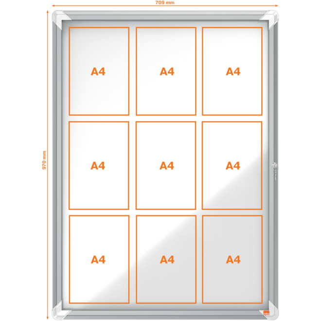 Binnenvitrine Nobo draaideur met slot 9 x A4
