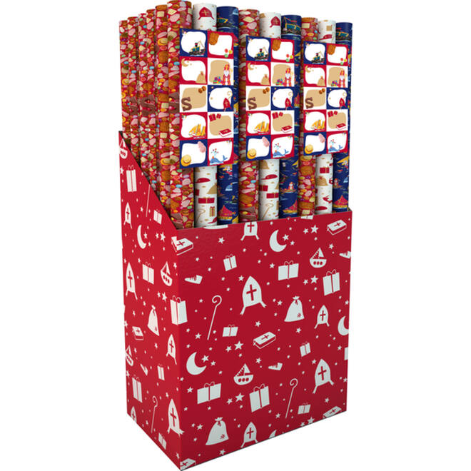 Cadeaupapier Sint assorti 70 x 200 cm, 3 rollen inclusief etiketten