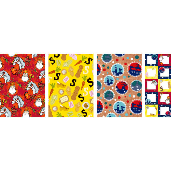 Cadeaupapier Sint assorti 70 x 200 cm, 3 rollen inclusief etiketten