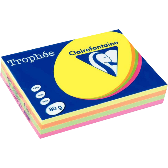 Kopieerpapier A4 fluor ass. kleuren 4 x 125 vel, 80 grs.