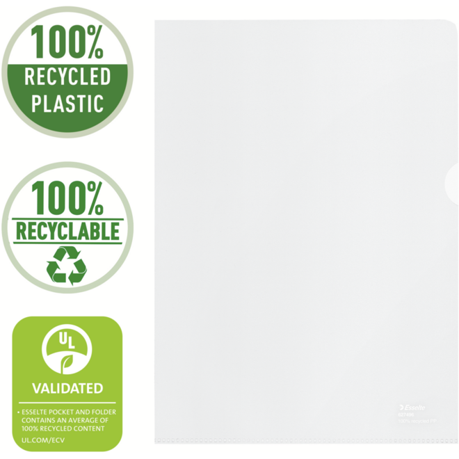 Transparantmap L-model Esselte Recycled PP A4 100µ set van 100 stuks