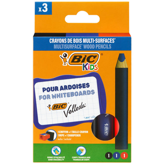 Whiteboard potloden BIC Multi surface assorti 3 st. incl. slijper en wisser