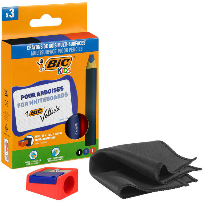 Whiteboard potloden BIC Multi surface assorti 3 st. incl. slijper en wisser