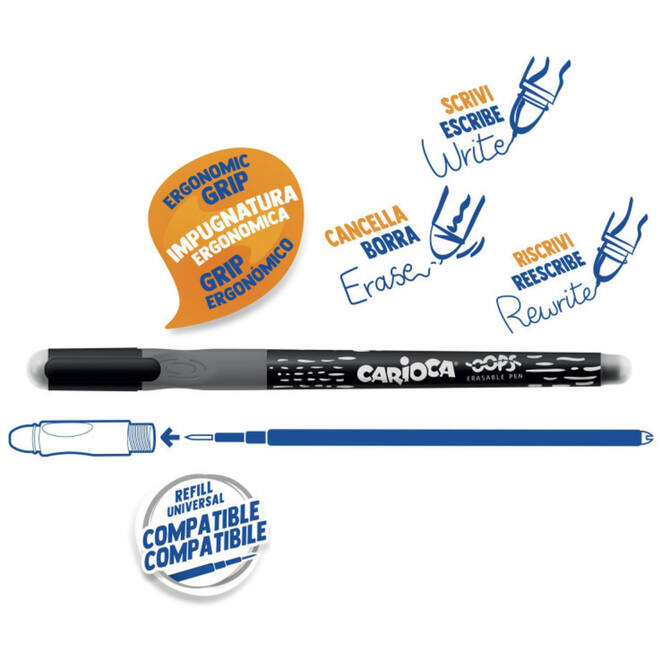 Rollerpen OOPS ergo-grip zwart, 12 stuks