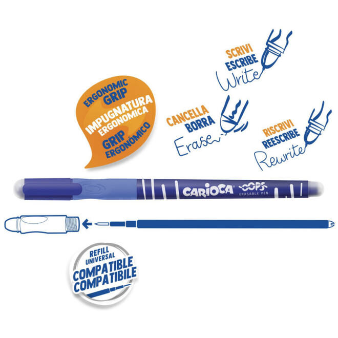 Rollerpen OOPS ergo-grip blauw, 12 stuks