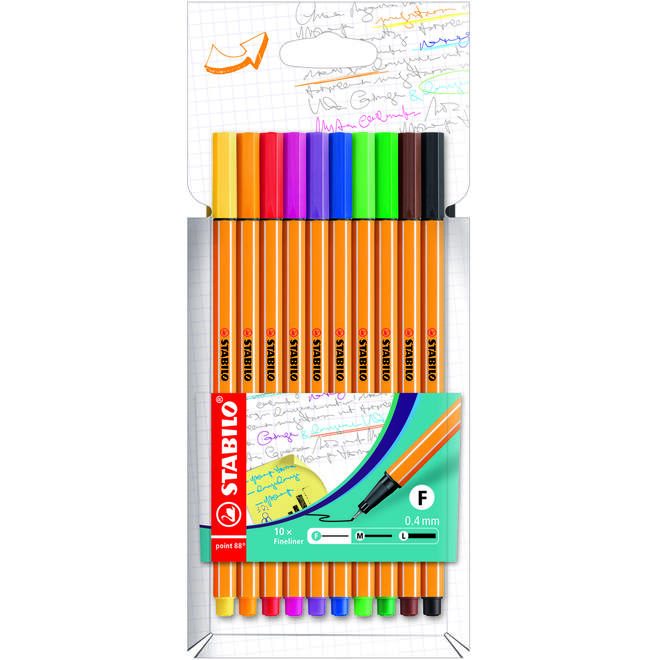 Fineliner STABILO Point 88 etui met 10 kleuren