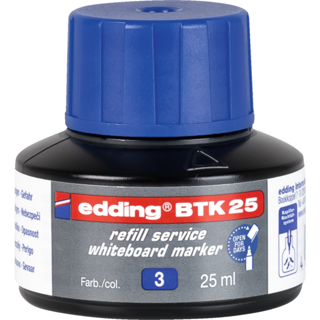 Navulinkt BTK 25 voor edding whiteboardstiften blauw, 25 ml