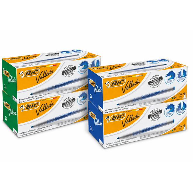 Whiteboardstiften BIC Velleda 1721 voordeelpak blauw en groen, 96 stuks