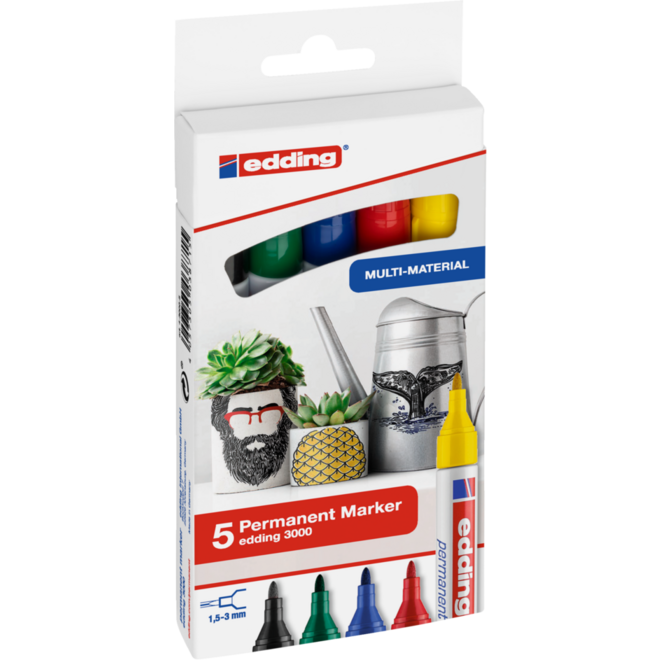 Permanent marker edding 3000 assorti basis, 5 stuks