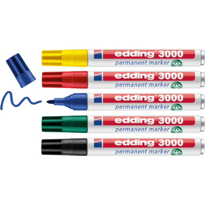 Permanent marker edding 3000 assorti basis, 5 stuks
