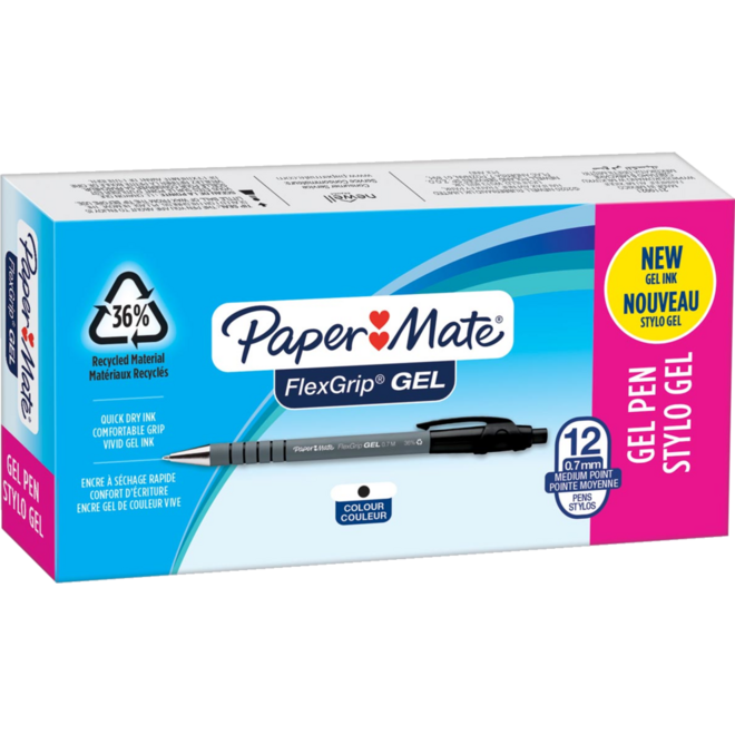 Balpen Papermate GEL zwart 0,7 mm, 12 stuks