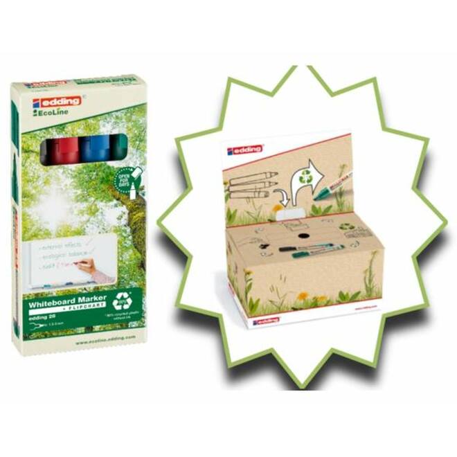 Whiteboardstiften edding e-28 Ecoline assorti, 4 stuks incl. Ecoline retourbox