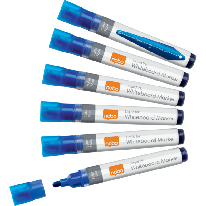 Whiteboardstiften Nobo Liquid Ink ronde punt 3 mm blauw, 10 stuks