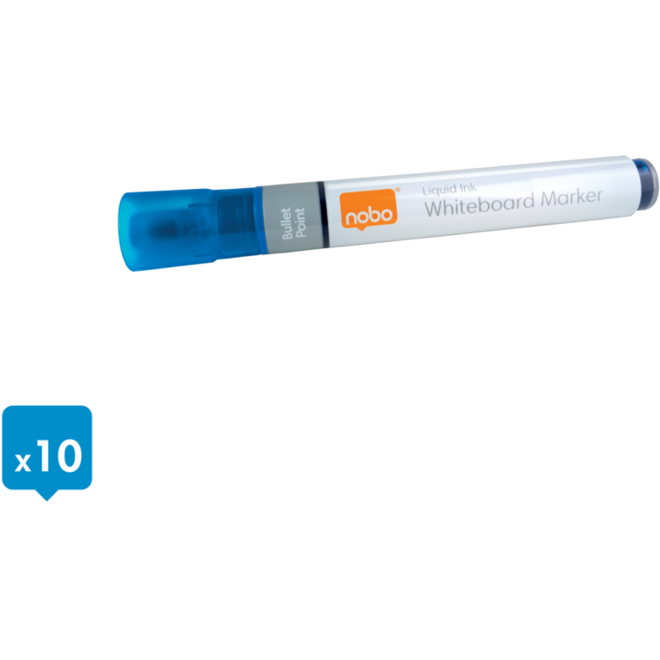 Whiteboardstiften Nobo Liquid Ink ronde punt 3 mm blauw, 10 stuks