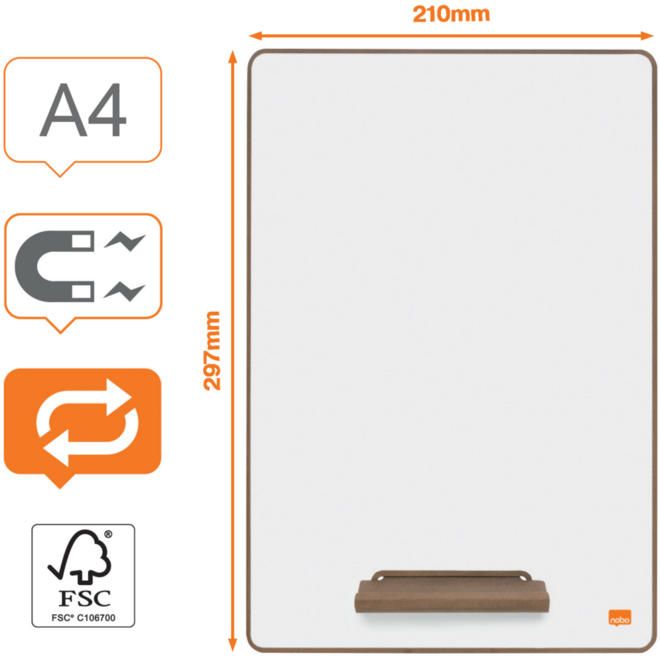 Whiteboard/Wisbord Nobo A4 magnetisch wit per 4st