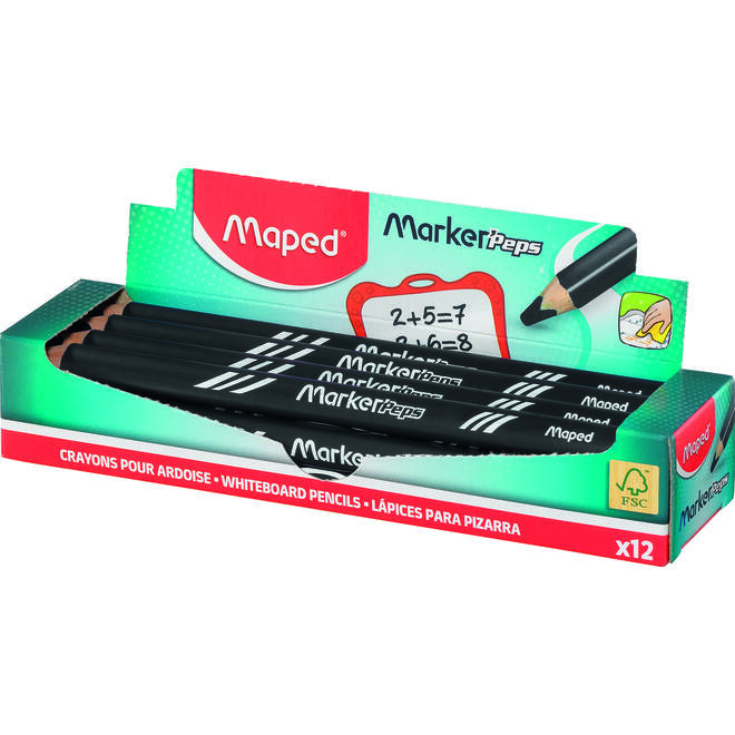 Whiteboardpotloden Maped driekantig zwart , 12 stuks