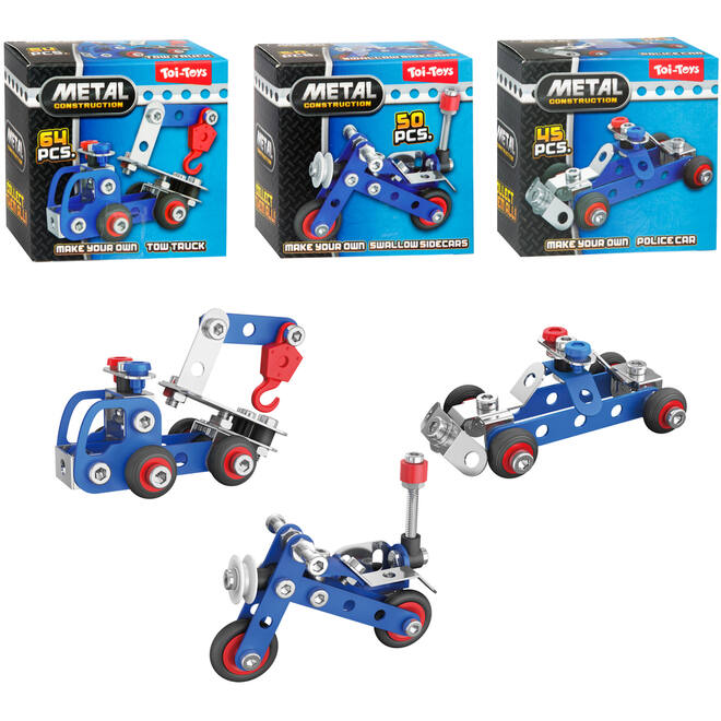 3D constructiemetaal mini voertuig assorti