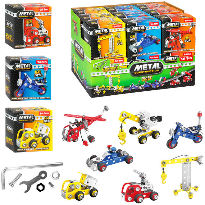 3D constructiemetaal mini voertuig assorti