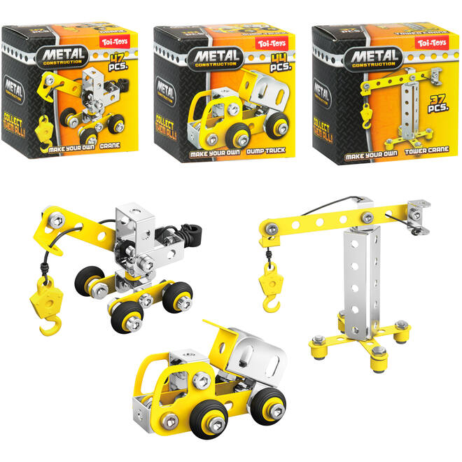 3D constructiemetaal mini voertuig assorti