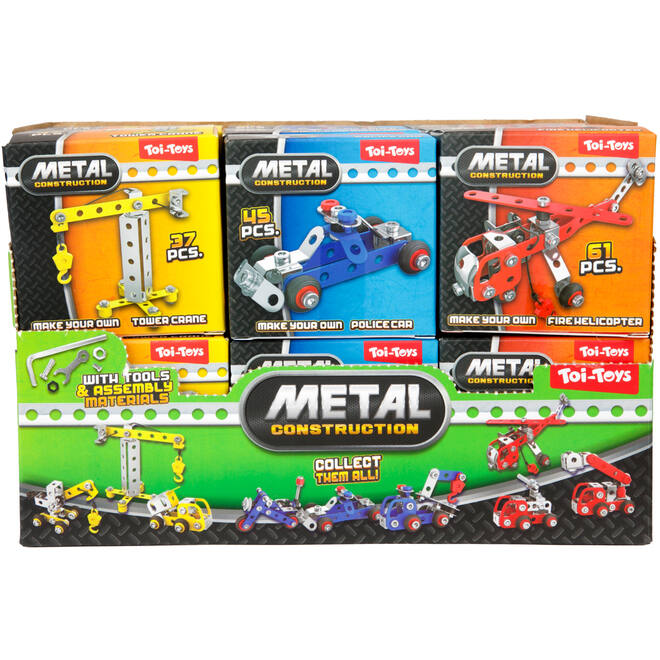 3D constructiemetaal mini voertuig assorti