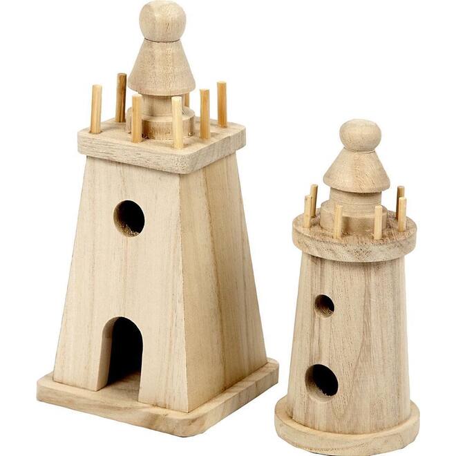 Vuurtoren, 2 stuks, keizerin boom,  afm 13,5 × 6 cm en 18 × 8 cm